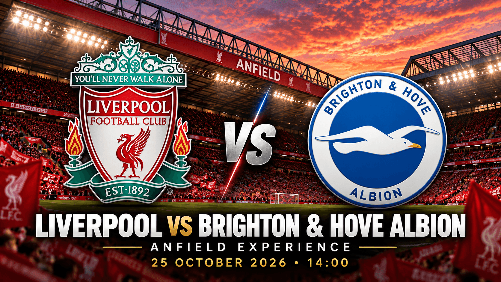 Liverpool vs Brighton & Hove Albion football travel package in Anfield by Beyond The Rift Tours